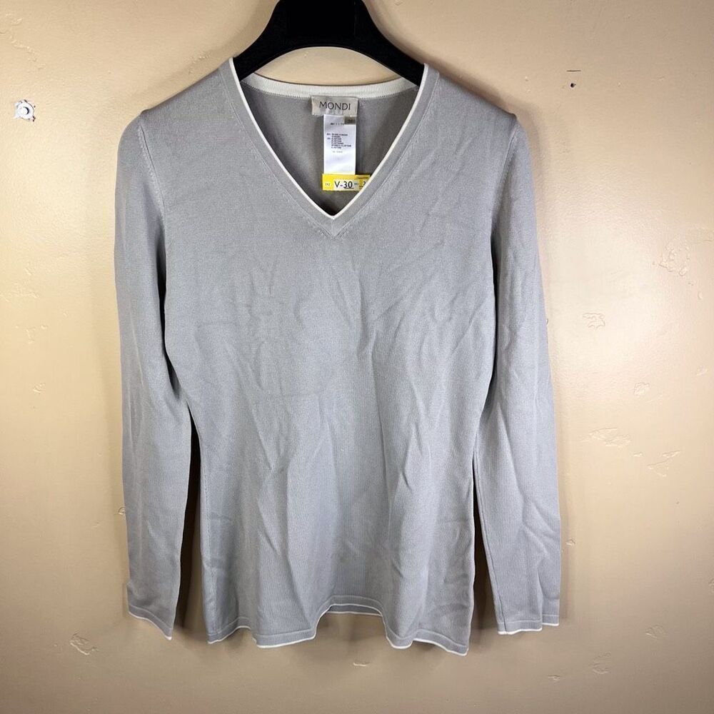 Vintage Mondi Womens Stretch Sweater Size‎ Medium Gray White Trip Work Wear